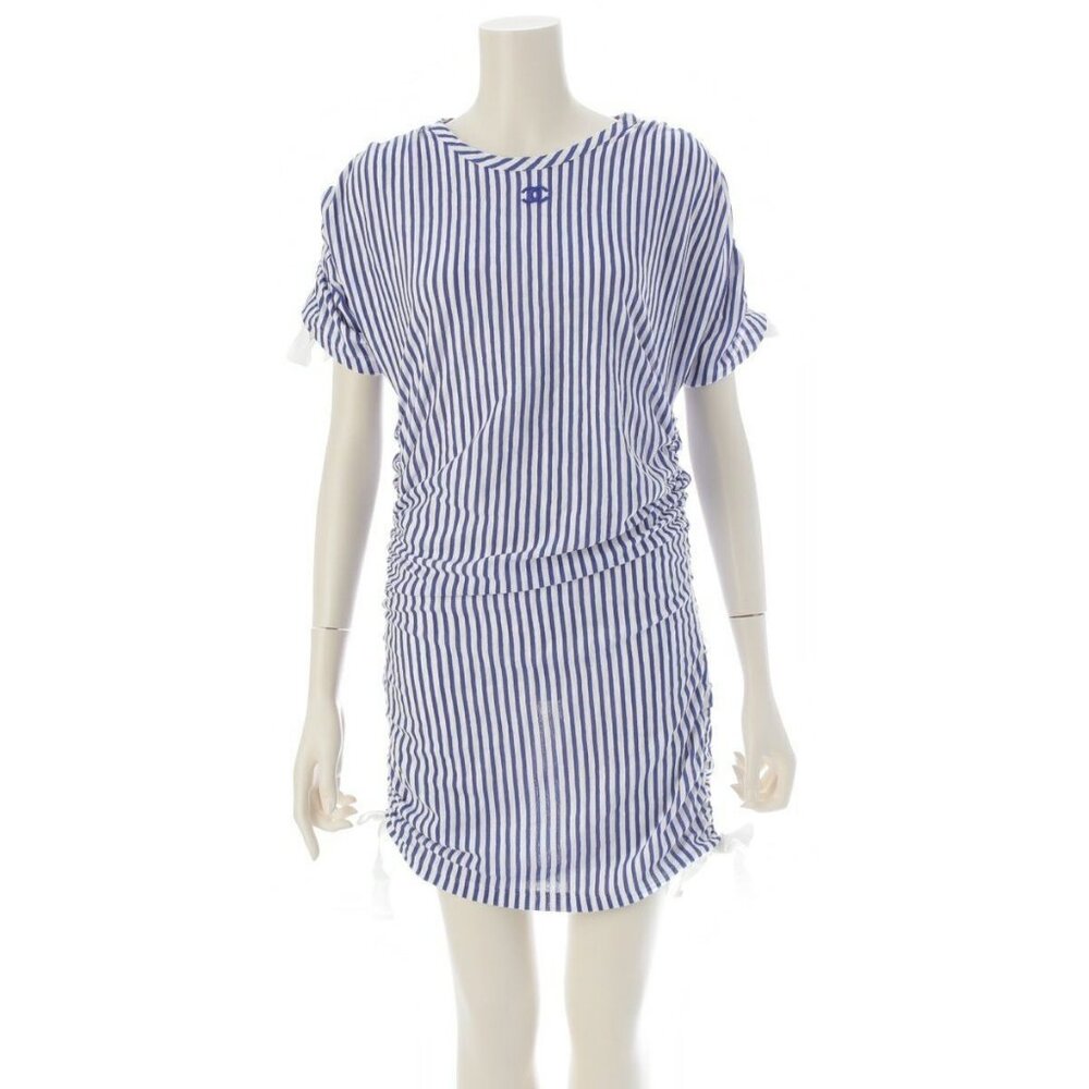 Authentic CHANEL Runway Resort La Pausa Striped Dress Blue White 2019 Cruise 36